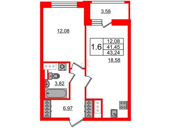 Продажа 1-комнатной квартиры 41,5 м², 10/24 этаж