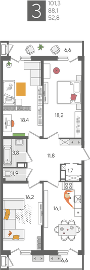 Продажа 3-комнатной квартиры 101,3 м², 12/24 этаж