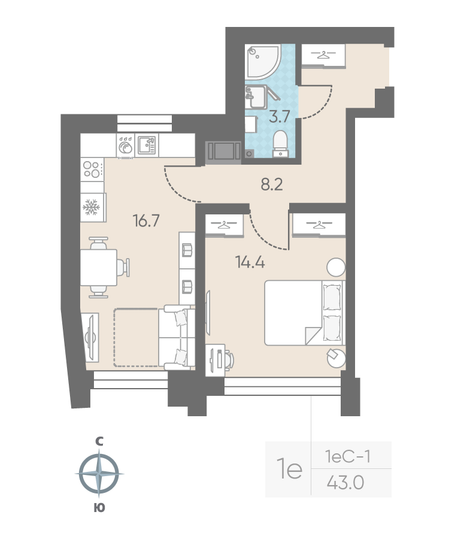 Продажа 1-комнатной квартиры 43 м², 6/11 этаж