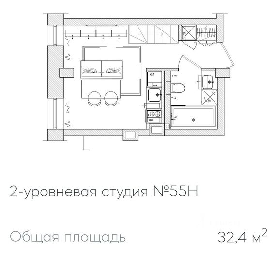 Продажа квартиры-студии 32 м², 2/6 этаж