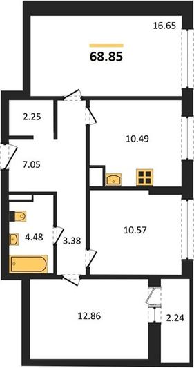 Продажа 3-комнатной квартиры 68,9 м², 7/10 этаж