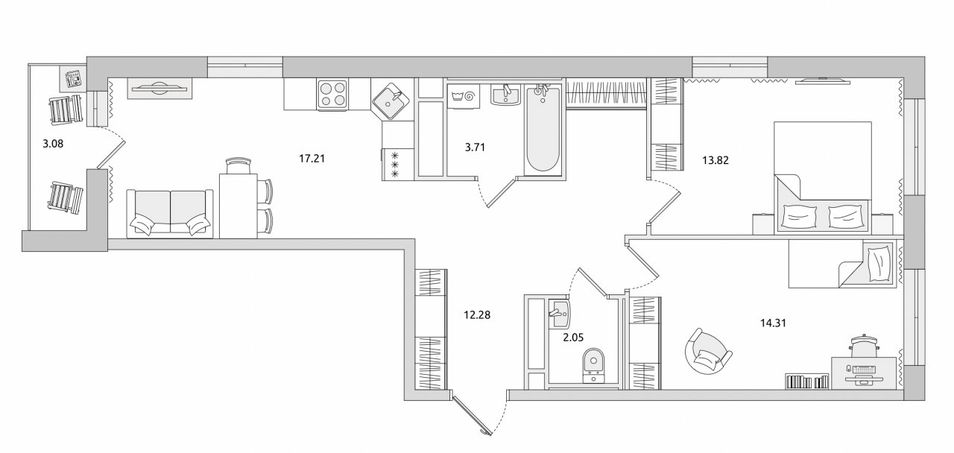 Продажа 2-комнатной квартиры 66,2 м², 12/22 этаж