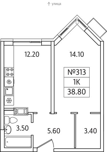 Продажа 1-комнатной квартиры 38,8 м², 8/25 этаж