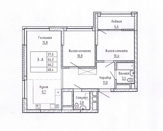 Продажа 3-комнатной квартиры 64,8 м², 14/16 этаж