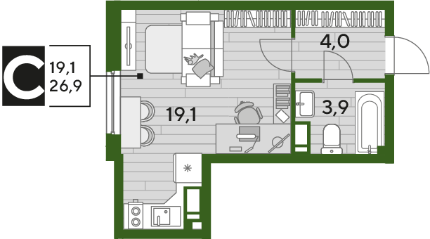 Продажа квартиры-студии 26,9 м², 15/16 этаж