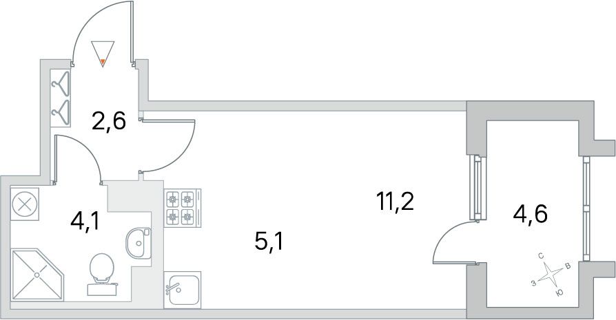 Продажа квартиры-студии 25,3 м², 3/5 этаж