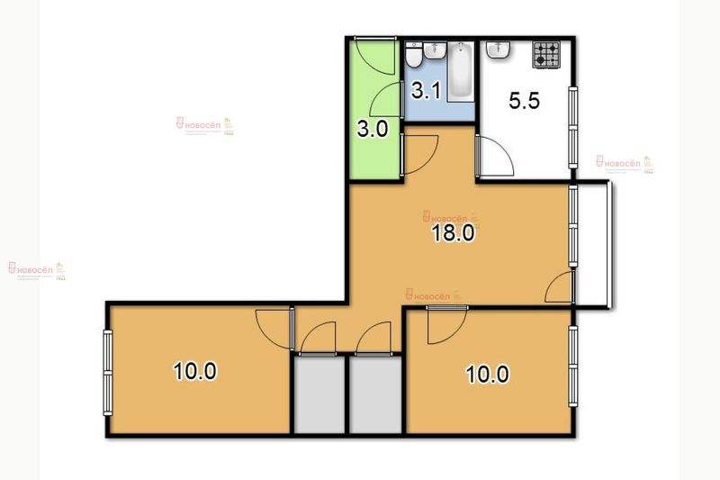 Продажа 3-комнатной квартиры 59 м², 3/4 этаж