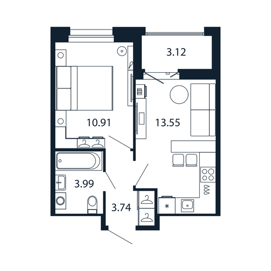 Продажа 1-комнатной квартиры 33,8 м², 8/12 этаж