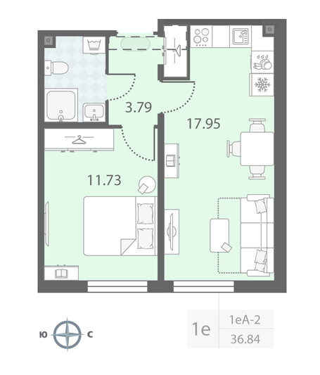 Продажа 1-комнатной квартиры 36,8 м², 9/23 этаж