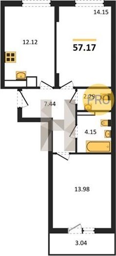 Продажа 2-комнатной квартиры 57,2 м², 3/9 этаж