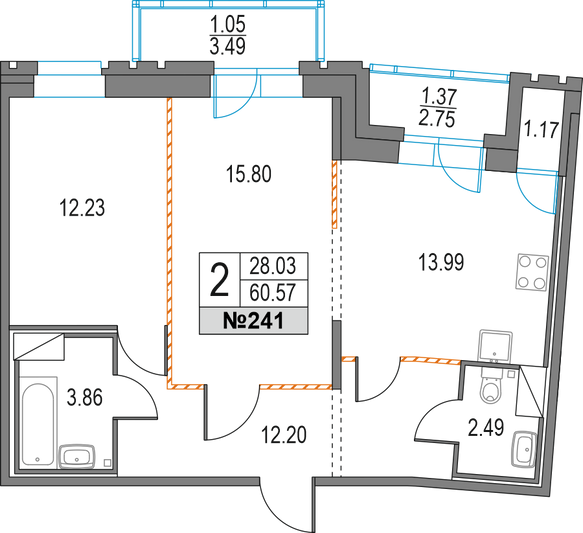 Продажа 2-комнатной квартиры 60,6 м², 18/25 этаж