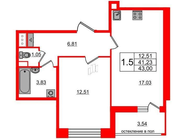 Продажа 1-комнатной квартиры 41,2 м², 6/11 этаж