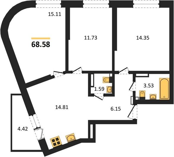 Продажа 3-комнатной квартиры 68,6 м², 2/9 этаж