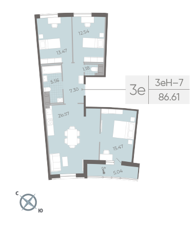Продажа 3-комнатной квартиры 86,6 м², 14/14 этаж