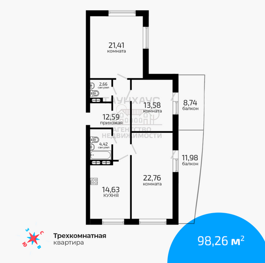 Продажа 3-комнатной квартиры 98,3 м², 3/18 этаж