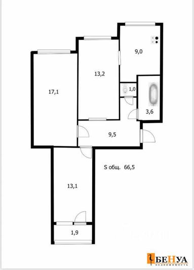 Продажа 3-комнатной квартиры 68 м², 6/9 этаж