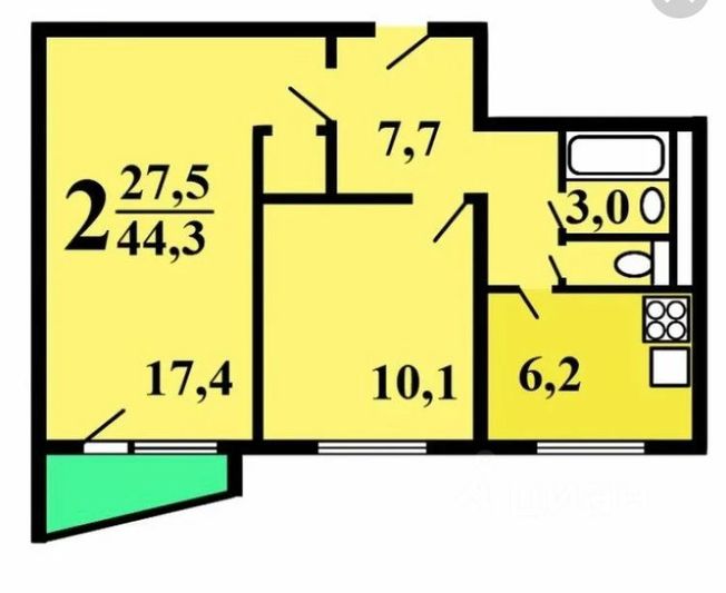 Продажа 2-комнатной квартиры 44,2 м², 1/12 этаж