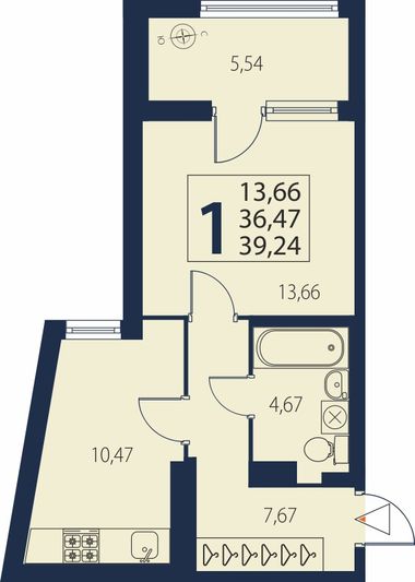 Продажа 1-комнатной квартиры 39,2 м², 27/27 этаж