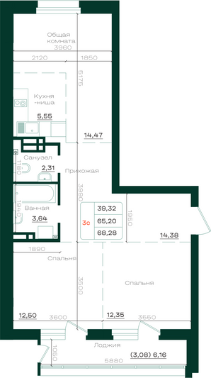 Продажа 3-комнатной квартиры 68,3 м², 3/21 этаж