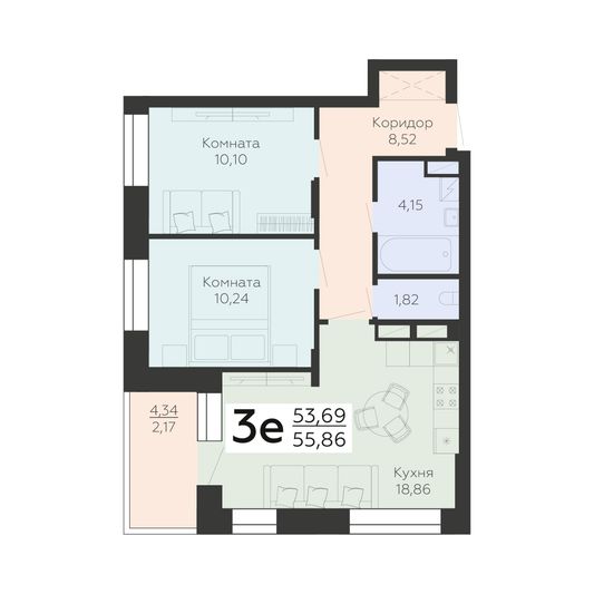 Продажа 3-комнатной квартиры 55,9 м², 16/24 этаж