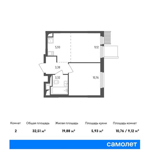 Продажа 2-комнатной квартиры 32,5 м², 5/17 этаж