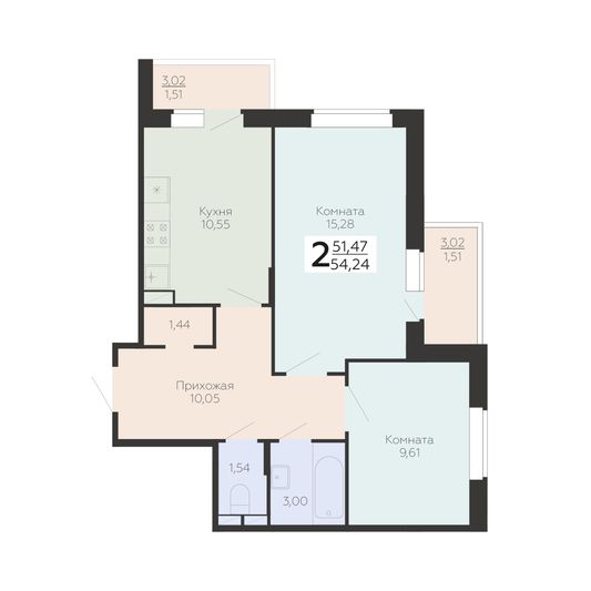 Продажа 2-комнатной квартиры 54,2 м², 2/18 этаж