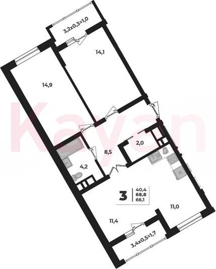 Продажа 3-комнатной квартиры 66,1 м², 1/19 этаж