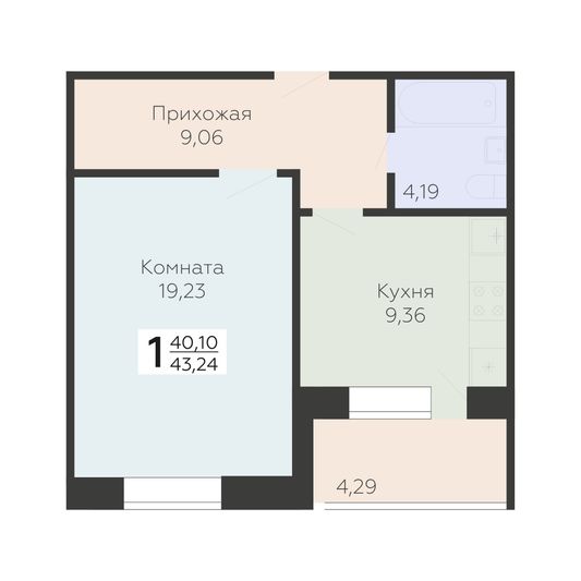 Продажа 1-комнатной квартиры 43,2 м², 1/17 этаж