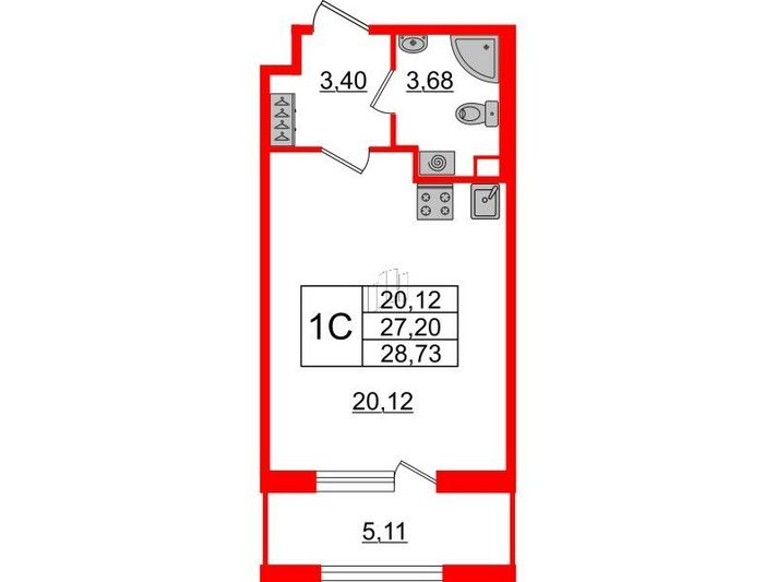 Продажа квартиры-студии 27,2 м², 2/12 этаж