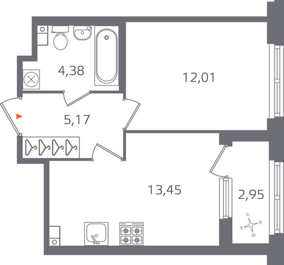Продажа 1-комнатной квартиры 36,5 м², 3/17 этаж