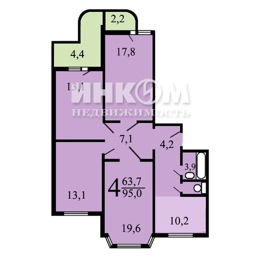 Продажа 4-комнатной квартиры 93,7 м², 4/12 этаж