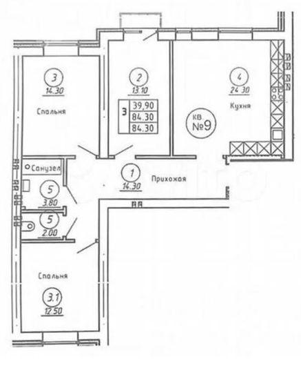 Продажа 3-комнатной квартиры 84 м², 2/4 этаж