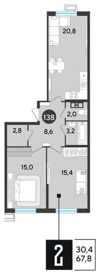 Продажа 2-комнатной квартиры 67,8 м², 9/18 этаж