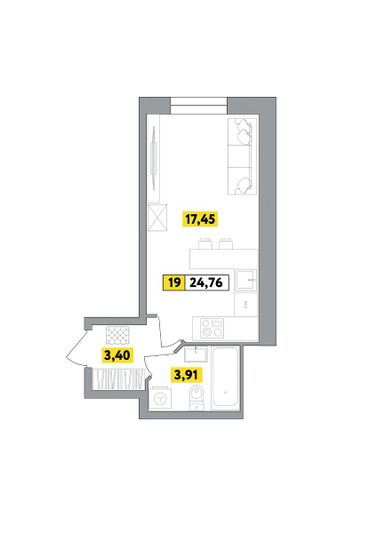 Продажа квартиры-студии 24,8 м², 1 этаж