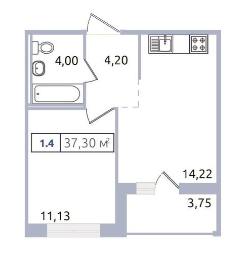 Продажа 1-комнатной квартиры 37,3 м², 3/15 этаж