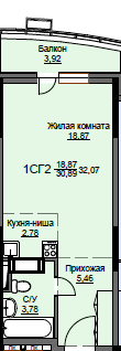 Продажа квартиры-студии 32,1 м², 5/17 этаж