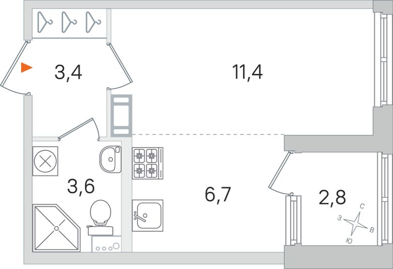 Продажа квартиры-студии 26,5 м², 4/4 этаж