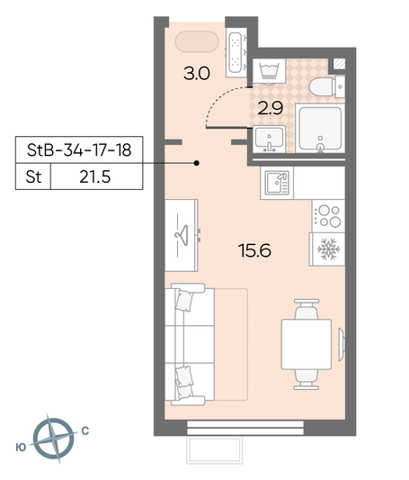 Продажа квартиры-студии 21,5 м², 18/24 этаж