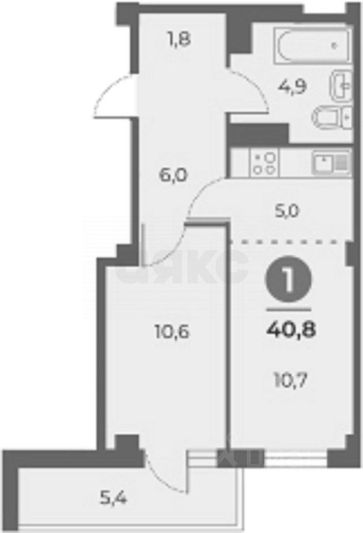 Продажа 1-комнатной квартиры 40,8 м², 13/18 этаж