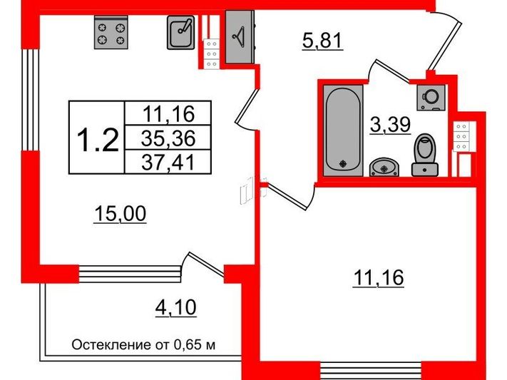 Продажа 1-комнатной квартиры 35,4 м², 4/4 этаж
