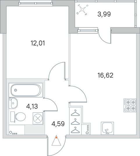 Продажа 1-комнатной квартиры 39,3 м², 2/8 этаж
