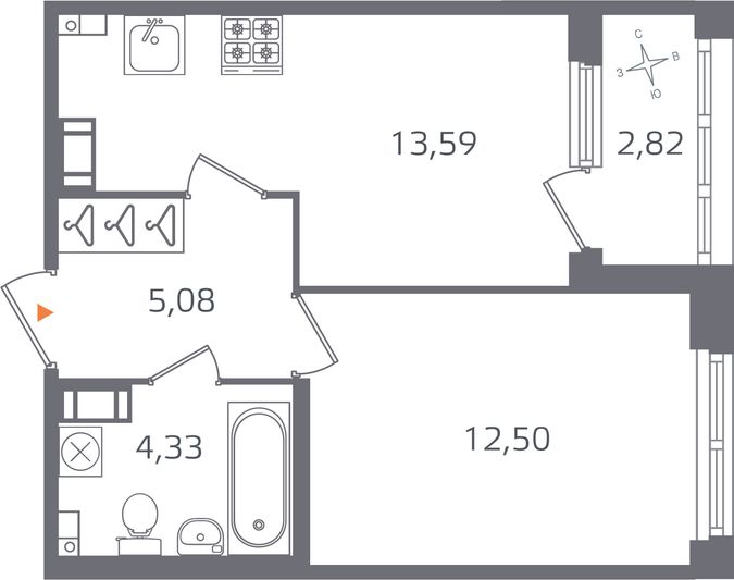 Продажа 1-комнатной квартиры 36,9 м², 9/16 этаж