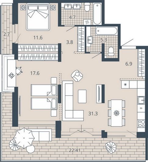 Продажа 2-комнатной квартиры 95,9 м², 5/23 этаж