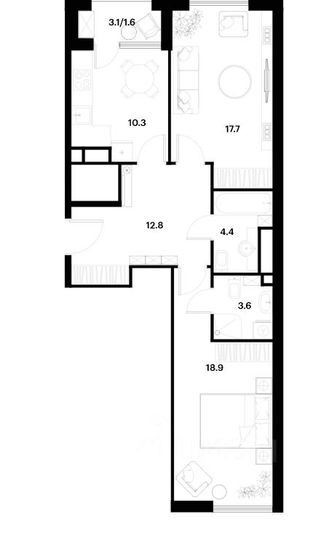Продажа 2-комнатной квартиры 68 м², 22/26 этаж