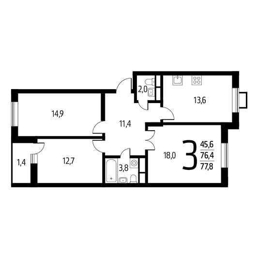 Продажа 3-комнатной квартиры 77,8 м², 3/9 этаж
