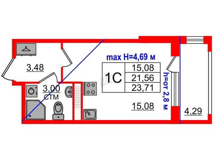 Продажа квартиры-студии 21,6 м², 4/4 этаж