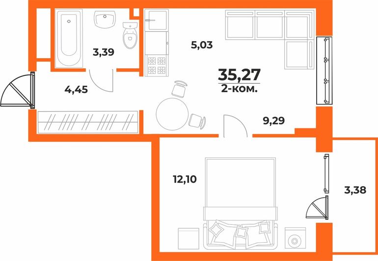 Продажа 2-комнатной квартиры 35,3 м², 3/10 этаж