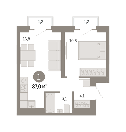 Продажа 1-комнатной квартиры 37 м², 24/31 этаж