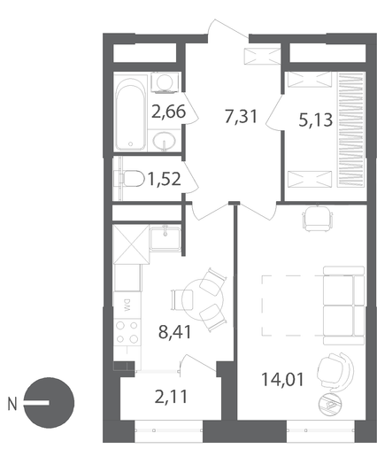 Продажа 1-комнатной квартиры 40,1 м², 5/22 этаж