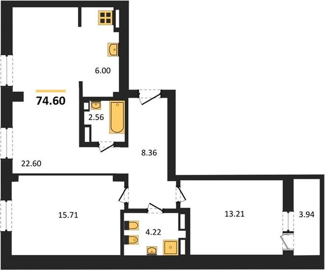 Продажа 2-комнатной квартиры 74,6 м², 16/25 этаж